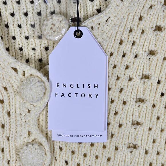 English Factory Cardigan Womens XSmall Pastel Yellow Crochet Cropped Scalloped - Picture 4 of 12